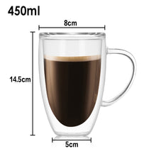 Load image into Gallery viewer, Heat Resistant Double Wall Glass Coffee/Tea Cups And Mugs Travel Double Coffee Mugs With The Handle Mugs Drinking Shot Glasses